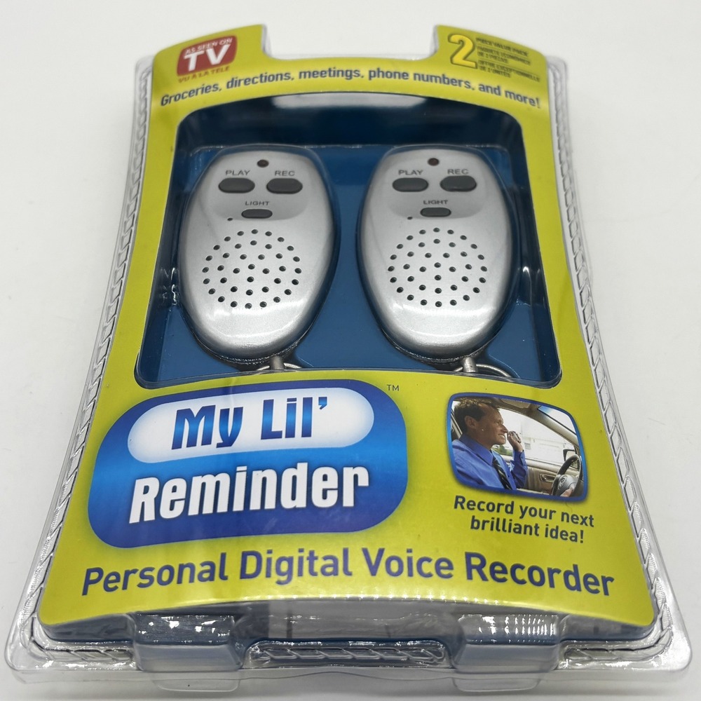 My Lil Reminder Voice Recorder 2 Pack Silver NEW Keychain Memo LED Flashlight